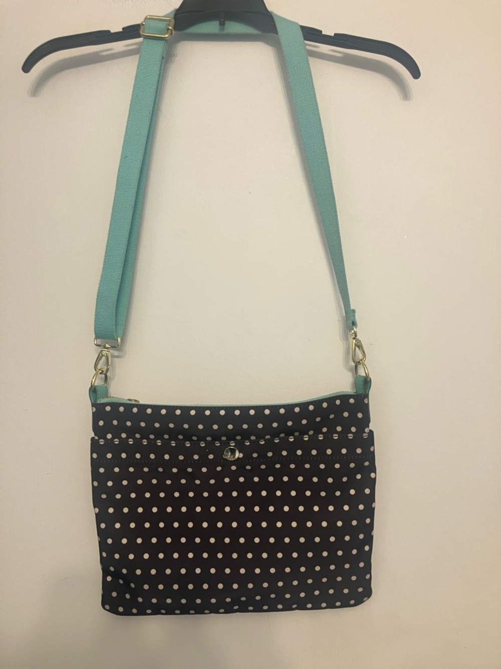 Fossil Key-Per Zip Top Crossbody, removable strap polka dot bag